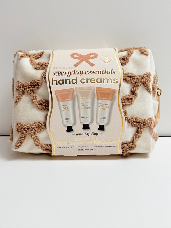 Body Prescriptions Other - Everyday Essentials Hand Cream Trio with Cream & Beige Zip Bag